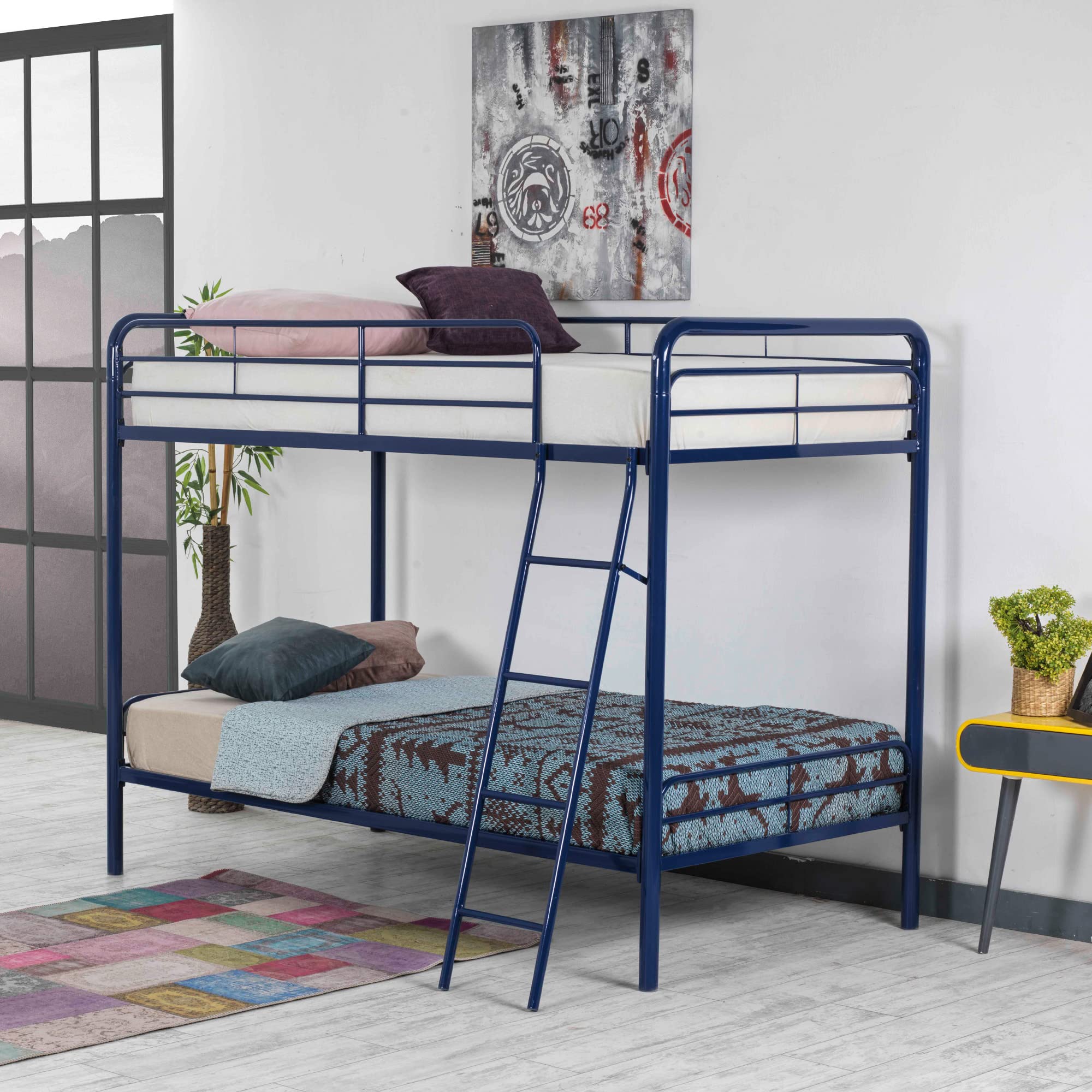 Better Home Products Twin Over Twin Metal Bunk Bed In Blue